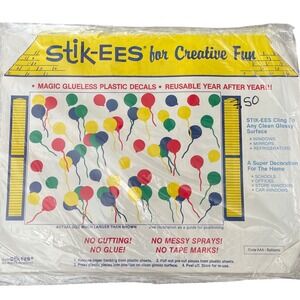Vtg Stik-ees Window Clings birthday L 90s Teacher School AAA balloons cake‎